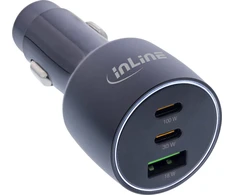 InLine® USB automobilinis maitinimo adapteris Power Delivery, 2x USB-C + QC USB-A, juodas, maks. 100W