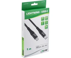 InLine® USB-C Lightning kabelis, skirtas iPad, iPhone, iPod, juodas/aliuminis, 2 m MFi sertifikuotas