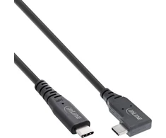 InLine® USB4 kabelis, USB Type-C, viena pusė kampu, PD 240W, 8K60Hz, TPE juodas, 1m