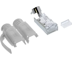 InLine® užspaudžiami kištukai Cat.6A RJ45 ekranuoti, su apsauga nuo lenkimo ir įkišimo kreiptuvu, pilki, 10vnt. pakuotė