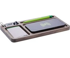 „InLine ® WoodCharge“ dėklas su integruotu „Qi“ įkrovimo paviršiumi iš riešutmedžio