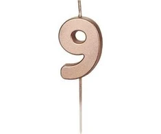PartyDeco Gimtadienio žvakutė su smeigtuku nr 9 rausvai auksinė 4,5cm