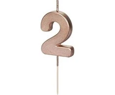 PartyDeco Gimtadienio žvakutė su smeigtuku nr 2 rausvai auksinė 4,5cm