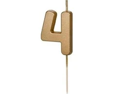 PartyDeco Gimtadienio žvakutė su smeigtuku nr 4 auksinė 4,5cm