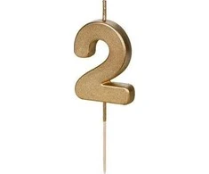 Inspiruj Gimtadienio žvakutė su smeigtuku nr 2 auksinė 4,5cm