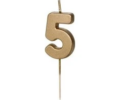 Inspiruj Gimtadienio žvakutė su smeigtuku nr 5 auksinė 4,5cm