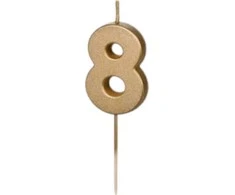 Inspiruj Gimtadienio žvakutė su smeigtuku nr 8 auksinė 4,5cm
