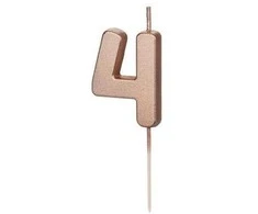 Inspiruj Gimtadienio žvakutė su smeigtuku nr 4 rausvai auksinė 4,5cm