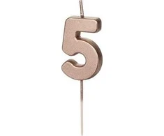 PartyDeco Gimtadienio žvakutė su smeigtuku nr 5 rausvai auksinė 4,5cm