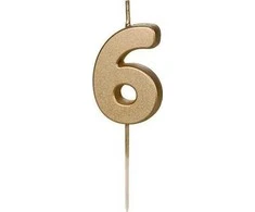Inspiruj Gimtadienio žvakutė su smeigtuku nr 6 auksinė 4,5cm