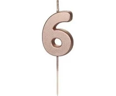 PartyDeco Gimtadienio žvakutė su smeigtuku nr 6 rausvai auksinė 4,5cm