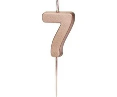 PartyDeco Gimtadienio žvakutė su smeigtuku nr 7 rausvai auksinė 4,5cm