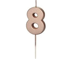 Inspiruj Gimtadienio žvakutė su smeigtuku nr 8 rausvai auksinė 4,5cm