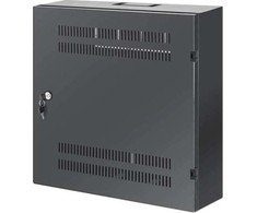 Intracom INTELLINET žemo profilio 19 colių sieninė spintelė su 4U horizontaliais ir 2U vertikaliais bėgiais 170 mm 6,7 gylio juodas RAL7021