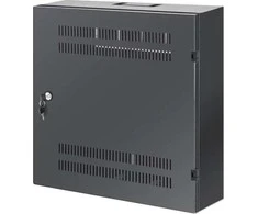 Intracom INTELLINET žemo profilio 19 colių sieninė spintelė su 4U horizontaliais ir 2U vertikaliais bėgiais 170 mm 6,7 gylio juodas RAL7021