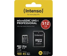 „Intenso Micro SDXC 512GB C10 UHS-I Professional“ + adapteris