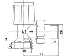 Termostatinis ventilis INVENA CZ-50-K15-W, 1/2", kampinis