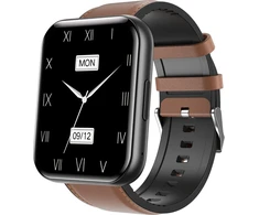 Išmanusis laikrodis Bemi Bemi SmartWatch Exo juodas + šviesiai rudos odos dirželis