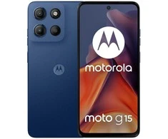 „Motorola Moto G15“ 17,1 cm (6,72 colio) dviejų SIM kortelių „Android 15“ 4G USB C tipo 8 GB 128 GB 5200 mAh Tamsiai mėlyna