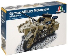 Italeri BMW R75 vokiečių karinis motociklas su lopšiu – 1:9 modelis 26,7 cm