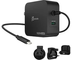 J5J5Create J5create – 102 W GaN PD USB-C 2 prievadų įkroviklis, keičiami kintamosios srovės kištukai