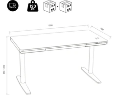 Jan Nowak Elektrinis reguliuojamo aukščio stalas su stalčiumi ir belaidžiu Qi įkrovikliu, baltas/auksinis ąžuolas, 1200 mm: ELLIS (5907367514674)