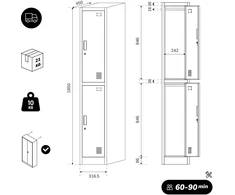 Jan Nowak Spintelė BHP drabužiams, darbuotojams, vienvietė, 2 skyriai su kabykla, antracito/riešutmedžio spalvos, 316,5x1850x450 mm: IGOR 1 Plus Eco* Design (5907367500370)