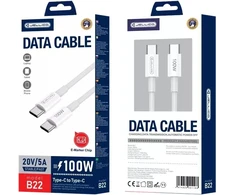 Jellico B22 Super ātrs universāls USB-C uz USB-C datu un ātrās PD 100W 20V/5A uzlādes kabelis 1m Balts