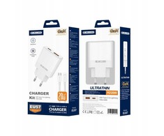 JELLICO sieninis įkroviklis EU57 PD 20W 1xUSB-C + 1xUSB QC3.0 + USB-C laidas - Lightning Baltas