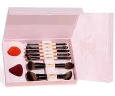 Jessup Peach Dust Perfection Beauty Kit, dvipusių makiažo šepetėlių rinkinys, 7 vnt. + makiažo kempinėlės 2 vnt. T506
