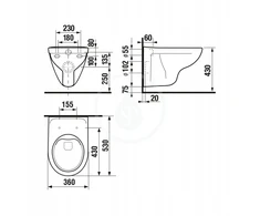 Jika pods Lyra Plus Rimless, 360x530 mm, stiprināms pie sienas, balts