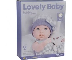 Jokomisiada Baby Doll Naujagimio lėlė pilka kepure ir suknele + triušis ZA5007