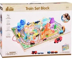 Jokomisiada Medinis traukinio rinkinys „Build a City“ + traukinio lagaminas 89 ZA5374
