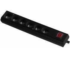 Jonex Nešiojama šešių kontaktų rozetė 16A 2P+Z 250V su jungikliu, juoda GN-670WS