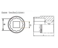 JONNESWAY NASADKA DWUNASTOKĄTNA 1/2" KRÓTKA 30mm