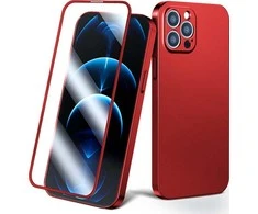 Joyroom 360 priekinis ir galinis dangtelis telefonui Apple iPhone 13 Pro Max + apsauginis ekrano stiklas raudonos spalvos (JR-BP928 red)