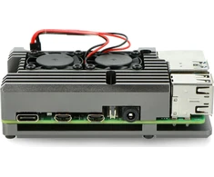 Raspberry Pi 4B korpusas JustPi DNG-16012 su 2 aušinimo ventiliatoriais, metalinis, pilkas