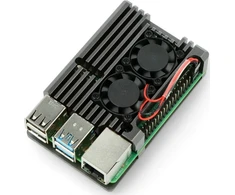 Raspberry Pi 4B korpusas JustPi DNG-16012 su 2 aušinimo ventiliatoriais, metalinis, pilkas