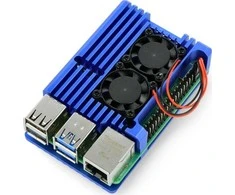 Odseven Raspberry Pi 4B aliumininis radiatorius - dėžutė mėlynos spalvos su dviem ventiliatoriais