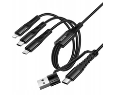Laidas 3in1 USB C / USB A į Lightning + USB C + Micro USB Hoco 1 m X123 juodas