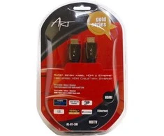 ART KABH AL-01-3 ART kabelis AL-01-3m HDMI 19 kontaktų kištukas/HDMI 19 kontaktų vyriškas auksinis padengtas