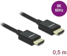 DELOCK HDMI koaksialinis M/M v2.1 kabelis 0.5m 8K 60Hz braiding juodas