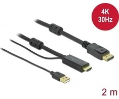 DELOCK HDMI M DisplayPort M 4K laidas 2m maitinamas USB A M juodas