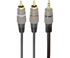 GEMBIRD 3,5 mm stereo kištukas į 2xRCA kištukus, 2,5 m kabelis, auksinės dangos jungtys