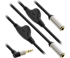 Kabelis InLine ® Slim Audio Y- Cable 3.5mm M iki 2x F, su tūrio kontrolės 0.25m
