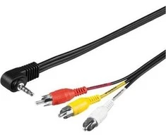Garso/Video kabelis Jack (3,5mm) M - 3x CINCH M, 1,5m, 4 polių (kombinuotas) lizdas 90°, juoda