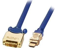 Kabelis Lindy HDMI - DVI- D 0,5 m mėlyna