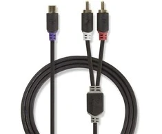 Nedis Stereo Audio kabelis 2x RCA (M) - RCA (F) 0.20 m juoda