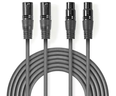 „Nedis“ subalansuotas garso kabelis, 2x XLR 3 kontaktų (M) - 2x XLR 3 kontaktų (F), 1,50 m, tamsiai pilkas