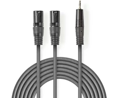 „Nedis“ subalansuotas garso kabelis 2x XLR 3 kontaktų (M) - 3,5 mm lizdas (M) 1,50 m, tamsus pjūklo dantų raštas